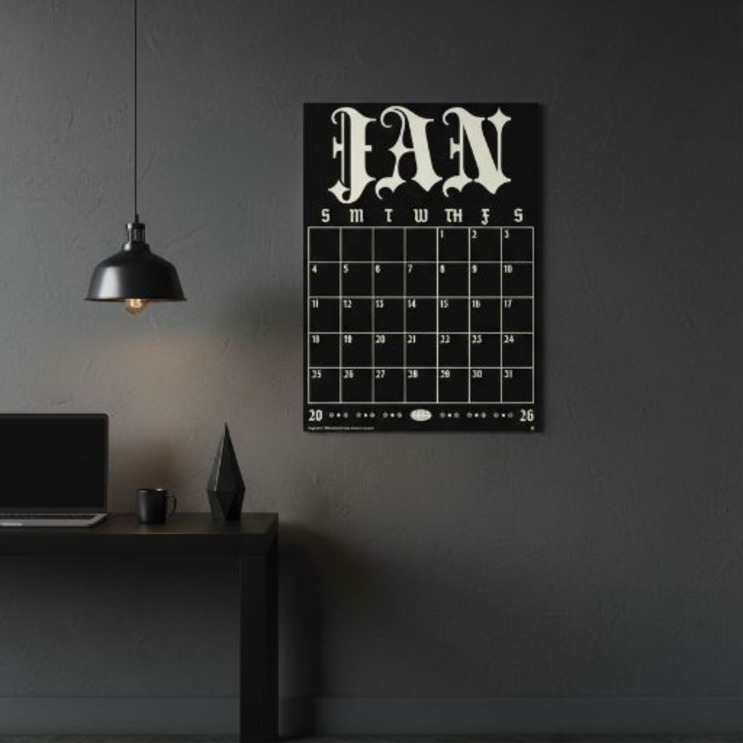 [PRINTED COPY] 2026 Premium Black Monthly Wall Calendar – Gothic Bold Design, Poster Type