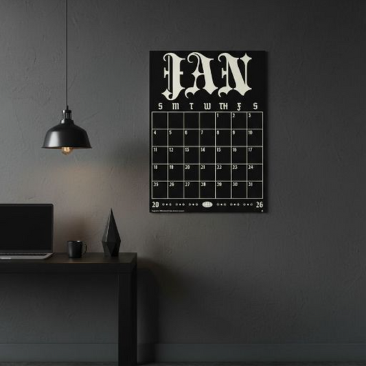 [DIGITAL COPY] 2026 Premium Black Monthly Wall Calendar – Gothic Bold Design, Poster Type