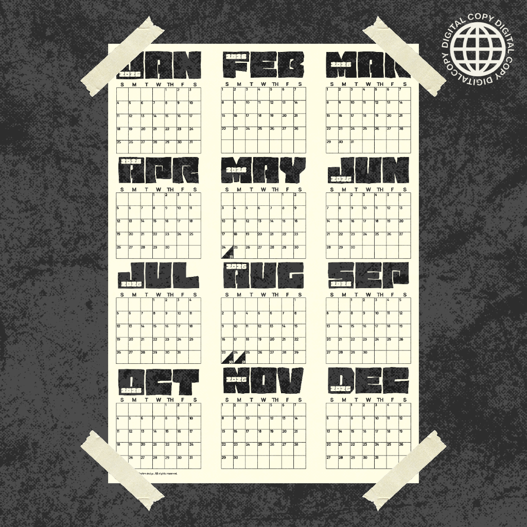 [DIGITAL COPY] 2026 Yearly Minimalist Calendar, Poster Type, Neutral Colors