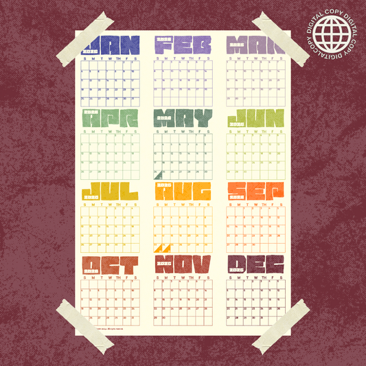 [DIGITAL COPY] 2026 Yearly Aesthetic Calendar, Poster Type, Pastel Colors