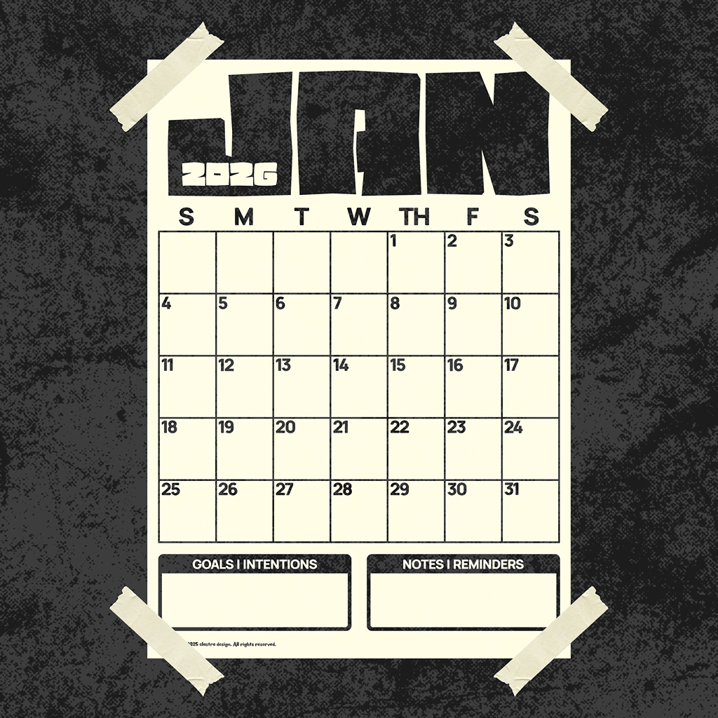 [Digital Copy] 2026 Monthly Wall Calendar, Poster Type, Neutral Colors Black/Off-White