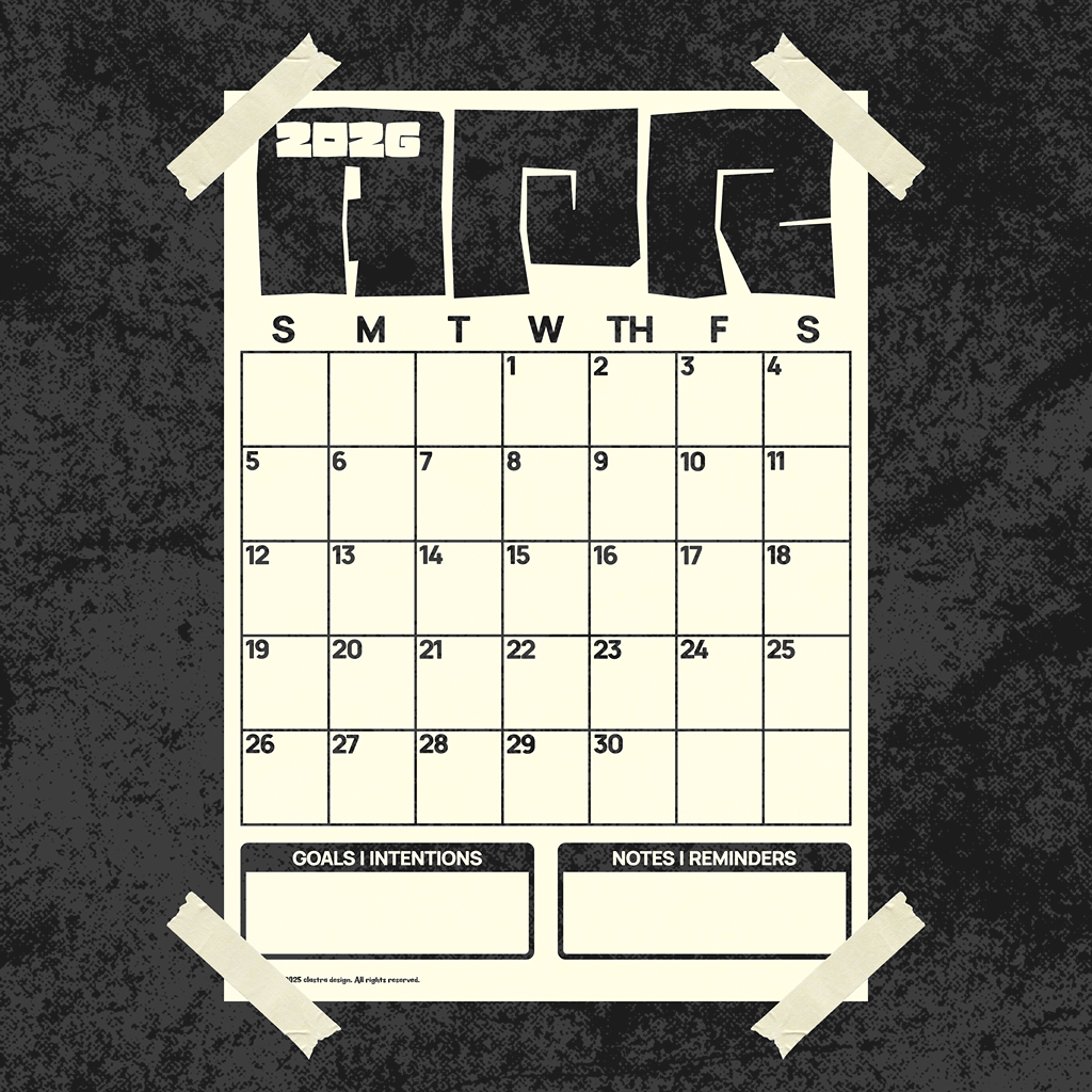 [Digital Copy] 2026 Monthly Wall Calendar, Poster Type, Neutral Colors Black/Off-White